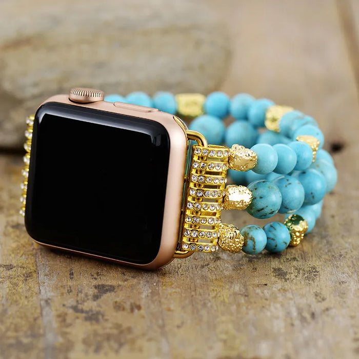 Turquoise Gold Beads Stretchy Apple Watch Band - Allora Jade