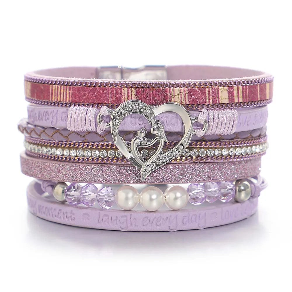 'Inspired Heart' Rhinestones and Beads Bracelet - purple | Allora Jade