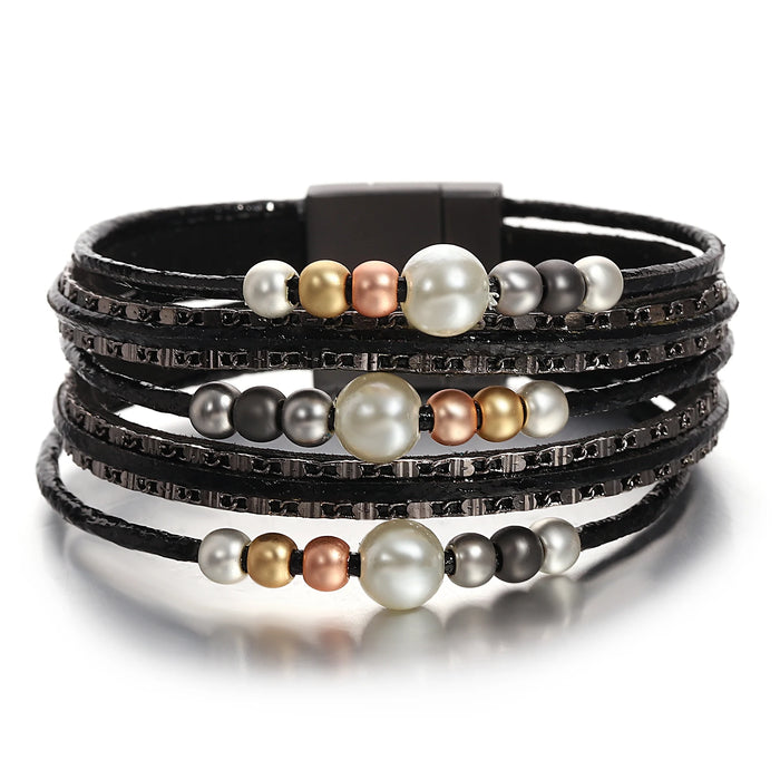 'Girinya' Pearl Beads Cuff Bracelet - black - women's bracelet | Allora Jade