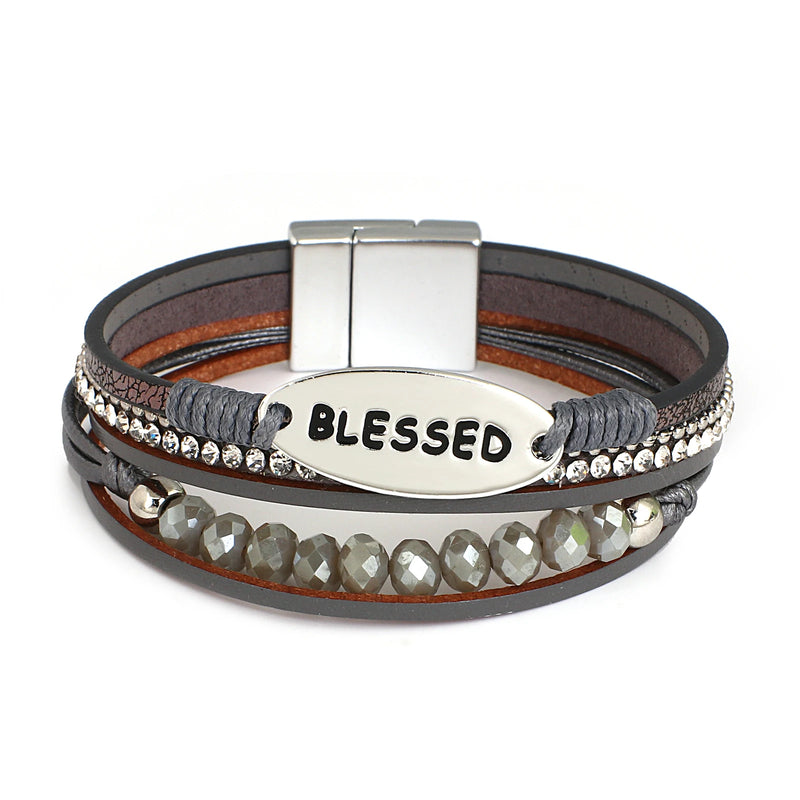 'Blessed' Charm Cuff Bracelet - grey - Women's Bracelet - ALLORA JADE