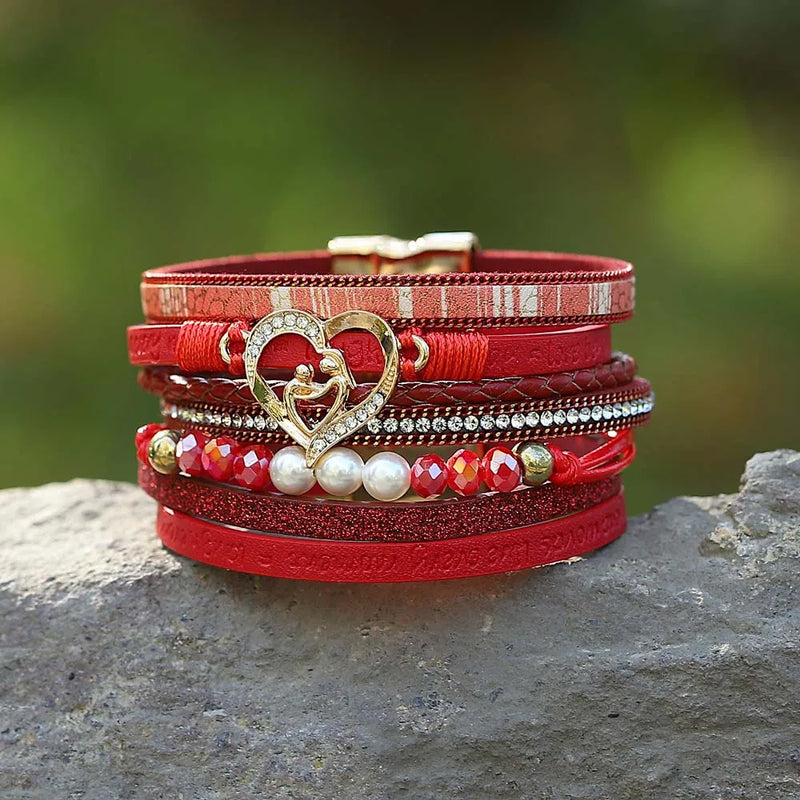 'Inspired Heart' Rhinestones and Beads Bracelet - red | Allora Jade