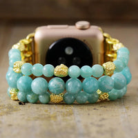 Amazonite Gold Beads Stretchy Apple Watch Band - Apple Watch Bands - Allora Jade