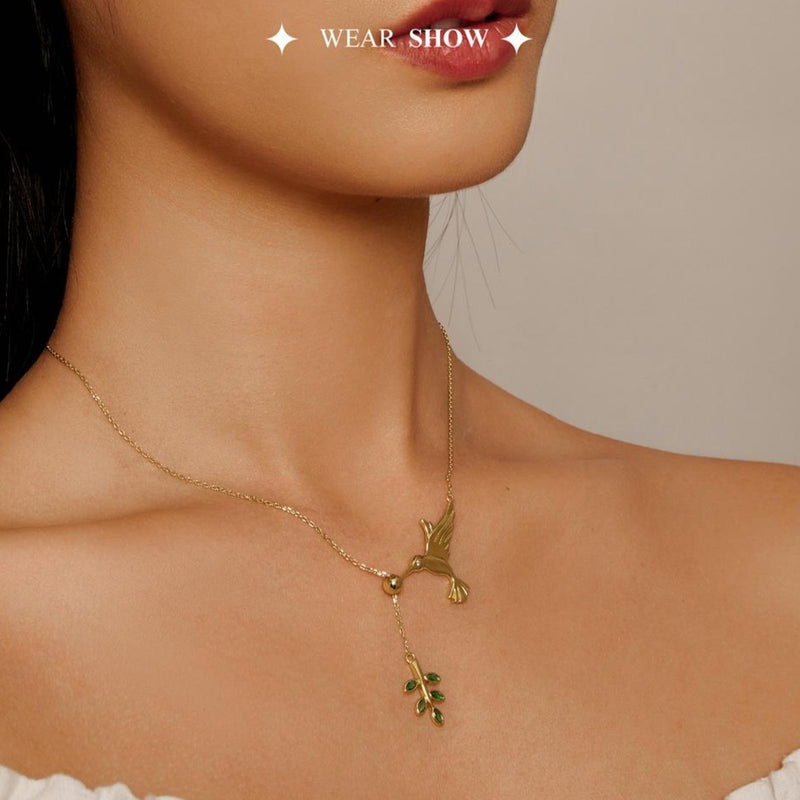 'Hummingbird' Pendant Necklace CZ and Gold plated Sterling Silver - Allora Jade