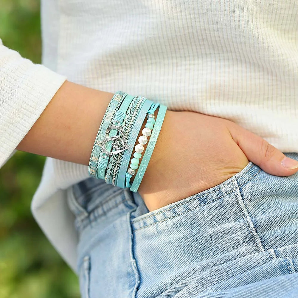 'Inspired Heart' Rhinestones and Beads Bracelet - mint | Allora Jade