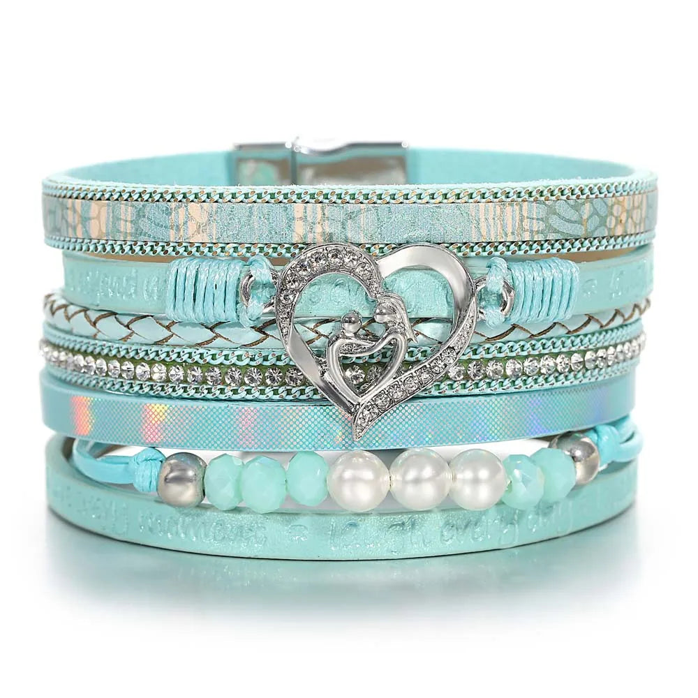 'Inspired Heart' Rhinestones and Beads Bracelet - mint | Allora Jade