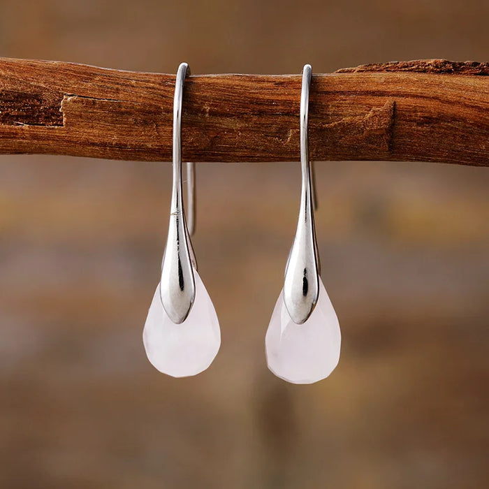 'Baygur' Rose Quartz Silver Earrings - Allora Jade