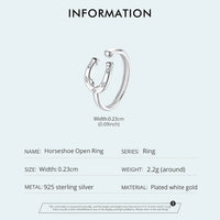 Horseshoe open ring with specifications on a white background