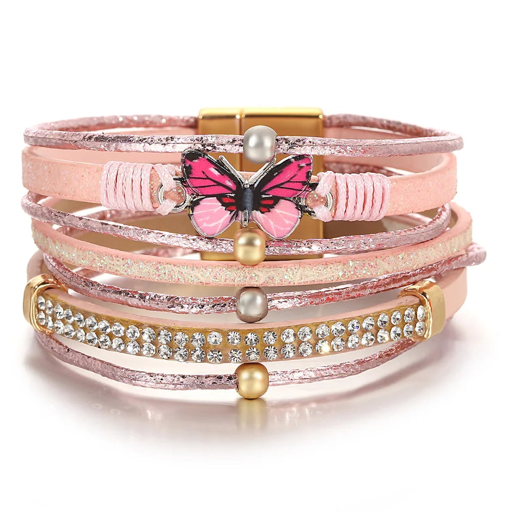 'Butterfly' Charm Cuff Bracelet - pink | charm bracelet | Allora Jade