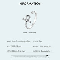 Information about the Ankh Egyptian Cross Sterling Silver Ring with detailed design on a white background