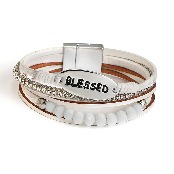 'Blessed' Charm Cuff Bracelet - white - Women's Bracelet - ALLORA JADE