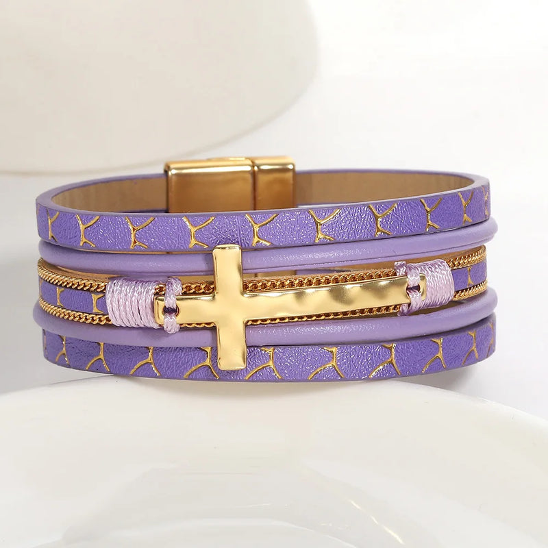 'Cross' Charm Cuff Bracelet - purple - women's bracelet | ALLORA JADE