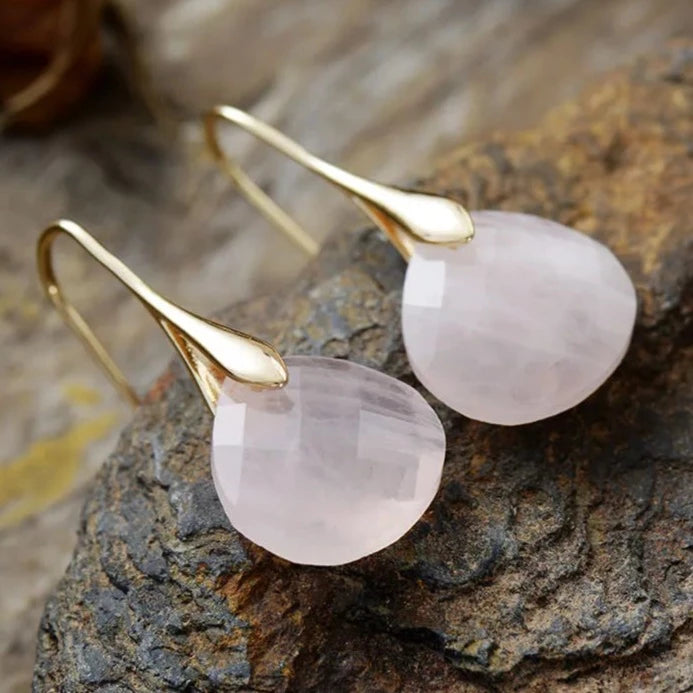 'Ritzy' Rose Quartz Stone Drop Earrings - Allora Jade