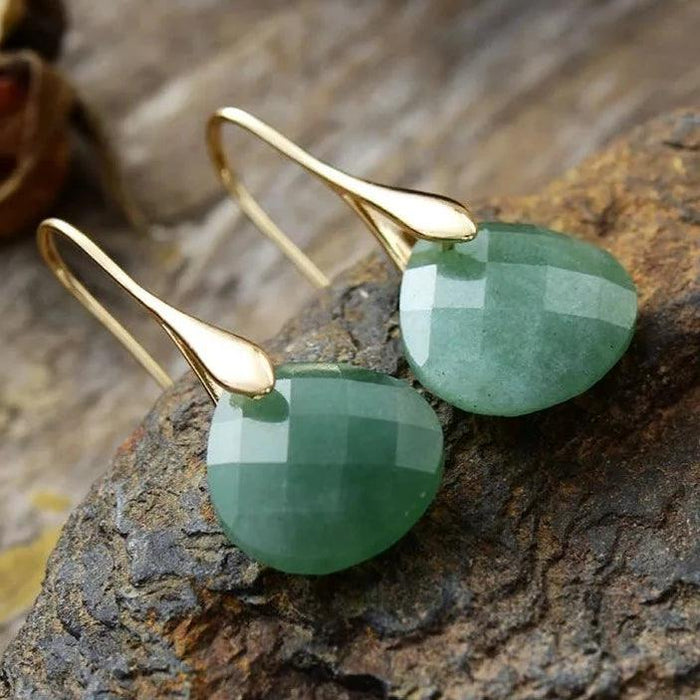 Green Aventurine Faceted Drop Earrings - Allora Jade