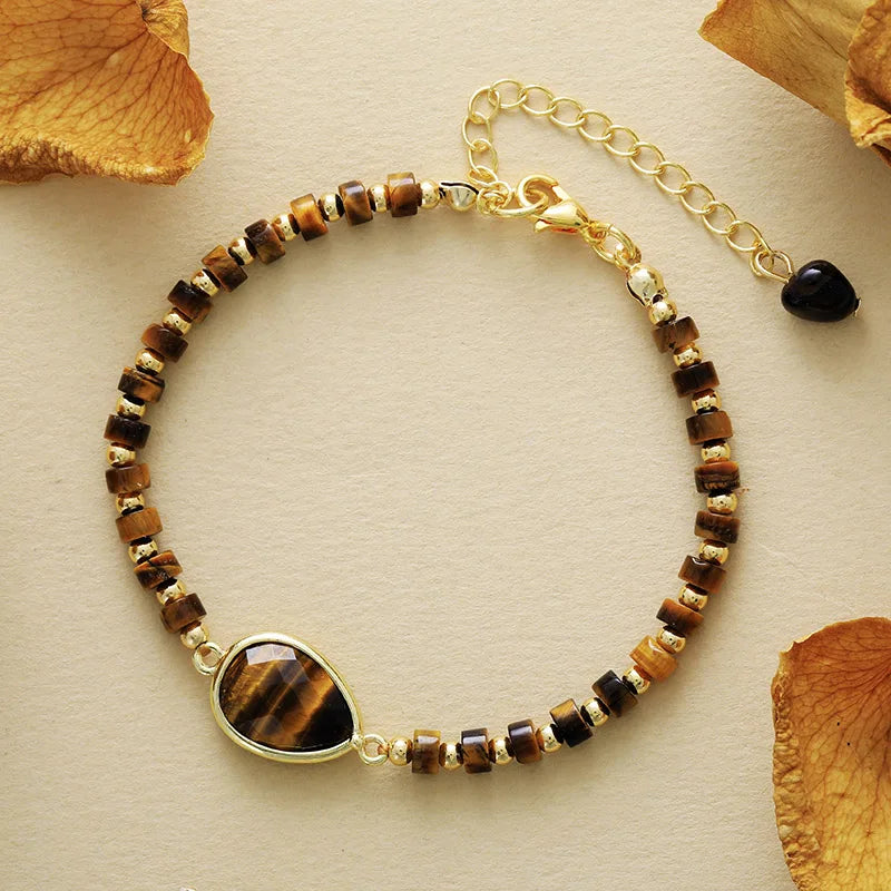 'Aluka' Tiger Eye Charm and Beads Bracelet - Allora Jade