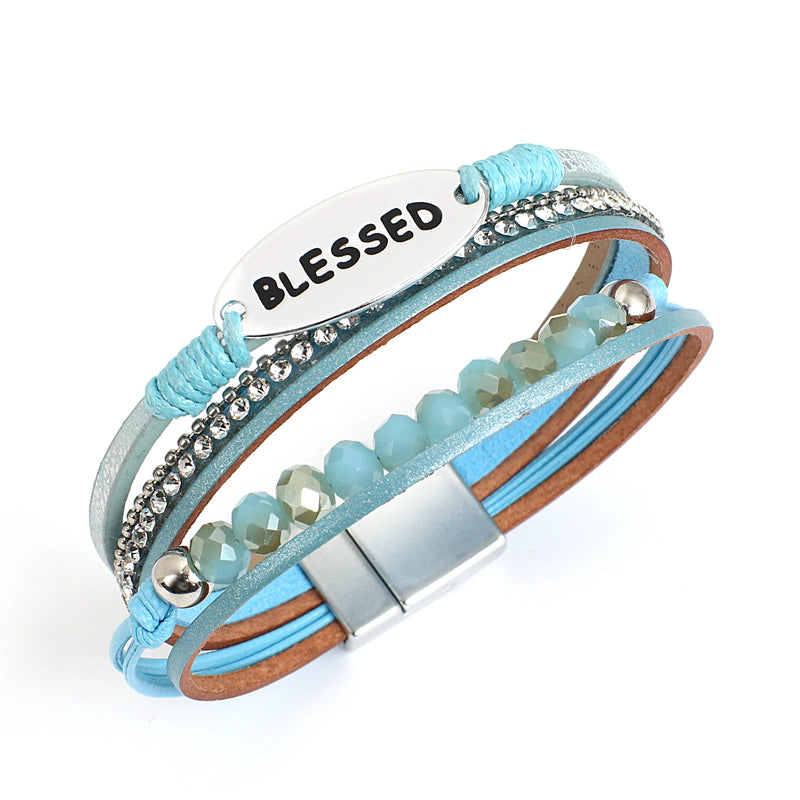 'Blessed' Charm Cuff Bracelet - blue - Women's Bracelet - ALLORA JADE