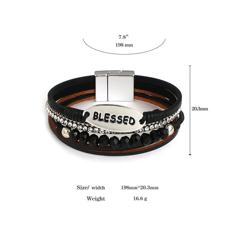 'Blessed' Charm Cuff Bracelet - black - size guide - ALLORA JADE