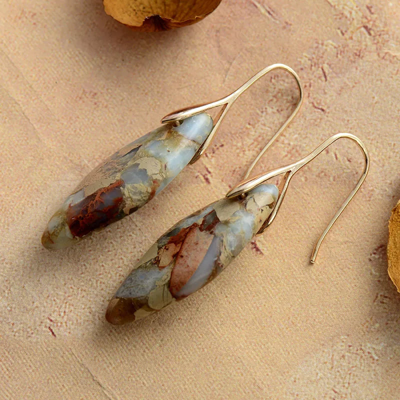 'Jasper' Leaf Silver Dangle Earrings - tan - women's earrings - ALLORA JADE