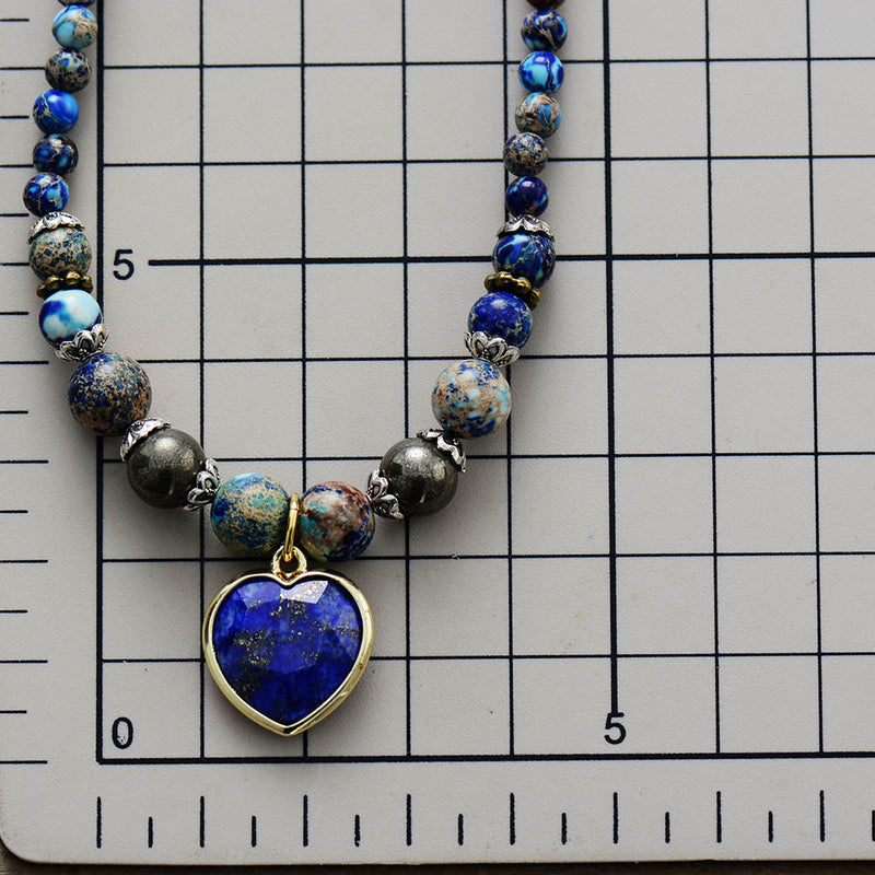'Nyiwarri' Jasper and Lapis Lazuli Heart Stretchy Bracelet - ALLORA JADE