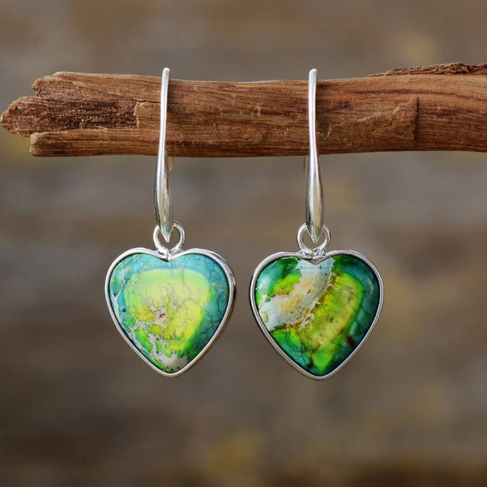 'Giiny' Green Jasper Hearts Drop Earrings - Allora Jade