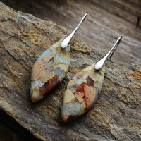 'Jasper' Leaf Silver Dangle Earrings - tan - women's earrings - ALLORA JADE