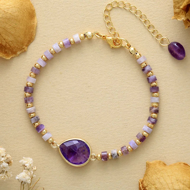 'Aluka' Crystal Charm and Beads Bracelet - Amethyst - Allora Jade