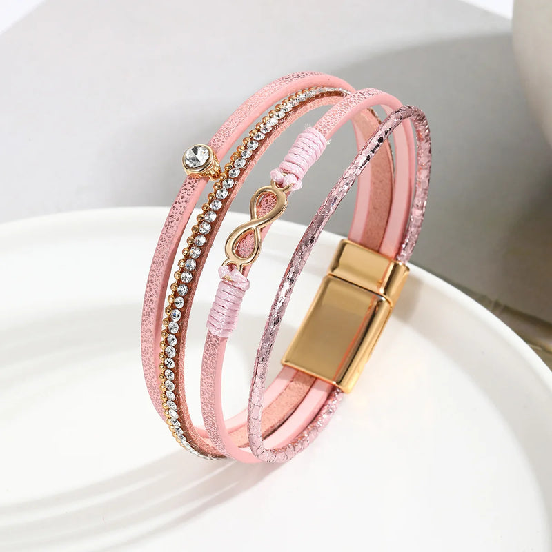 'Infinity' Charm & Rhinestones Cuff Bracelet - pink - Womens Bracelets - Allora Jade