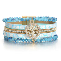 'Tree of Life' Beads Cuff Bracelet - light blue - Allora Jade