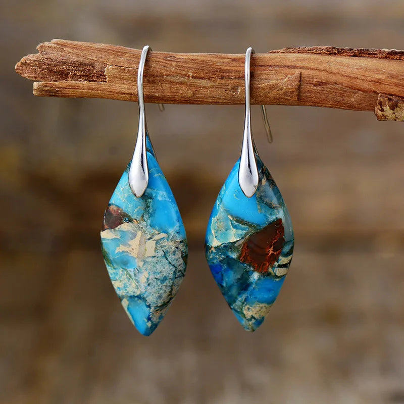 Jasper' Leaf Silver Dangle Earrings - blue - women's earrings - ALLORA JADE