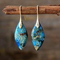 'Jasper' Leaf Gold Dangle Earrings - blue - women's earrings - ALLORA JADE