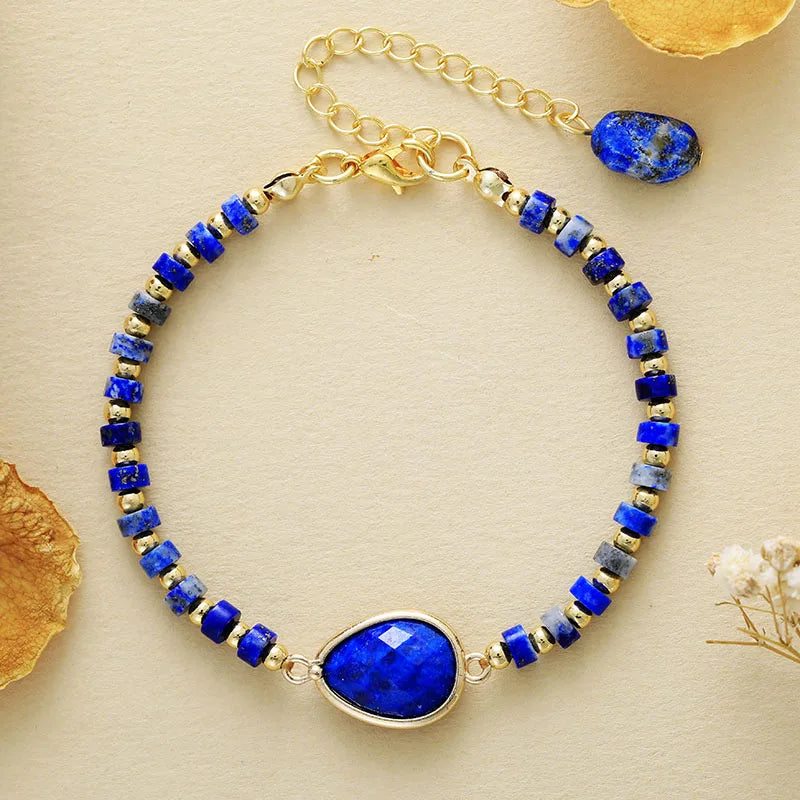 'Aluka' Crystal Charm and Beads Bracelet - Lapis - Allora Jade