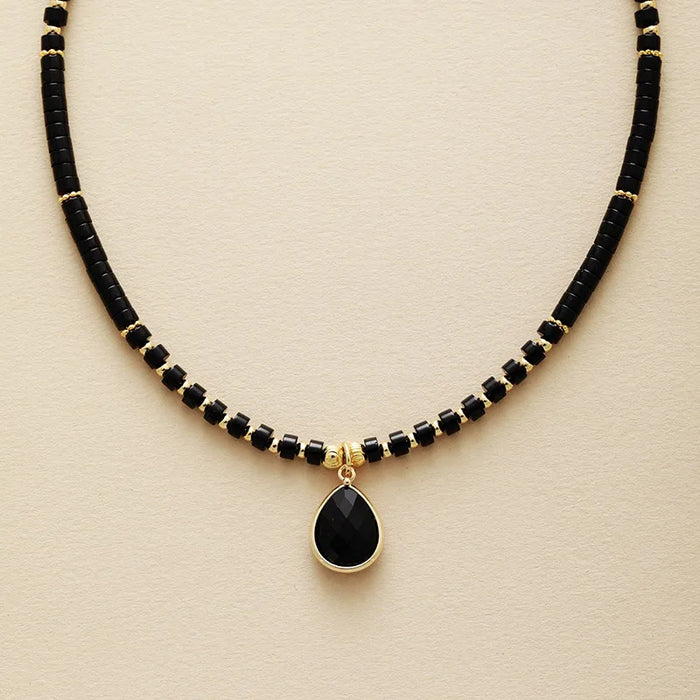 'Aluka' Onyx Charm Agate Beads Choker Necklace - Allora Jade