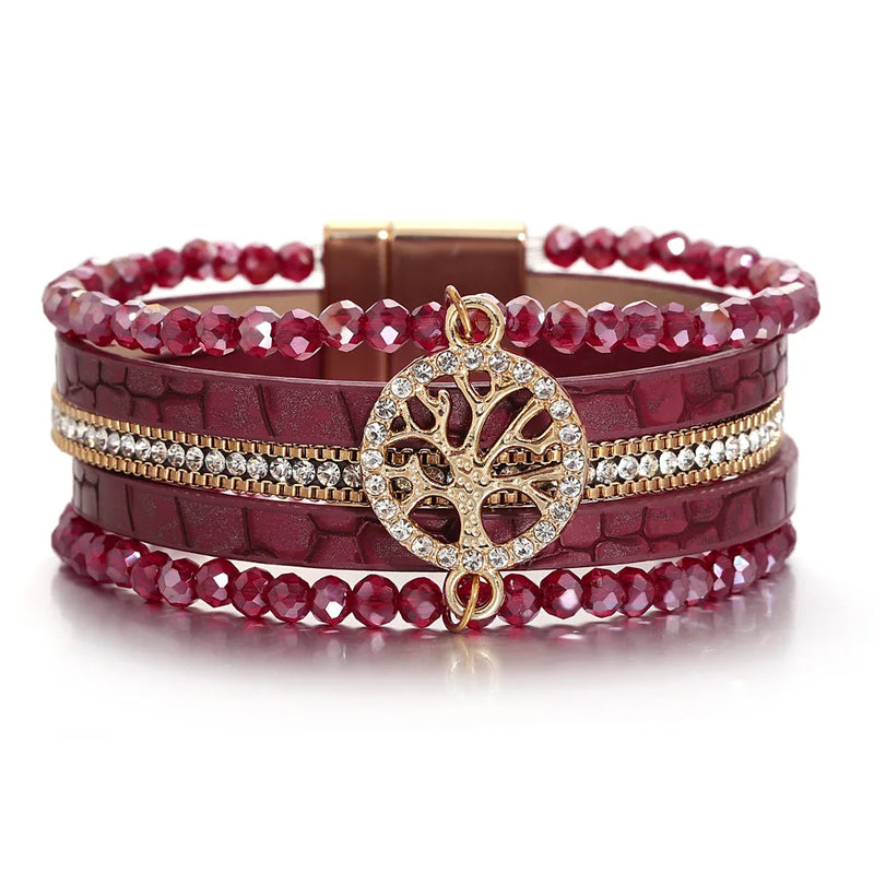 'Tree of Life' Beads Cuff Bracelet - red - Allora Jade