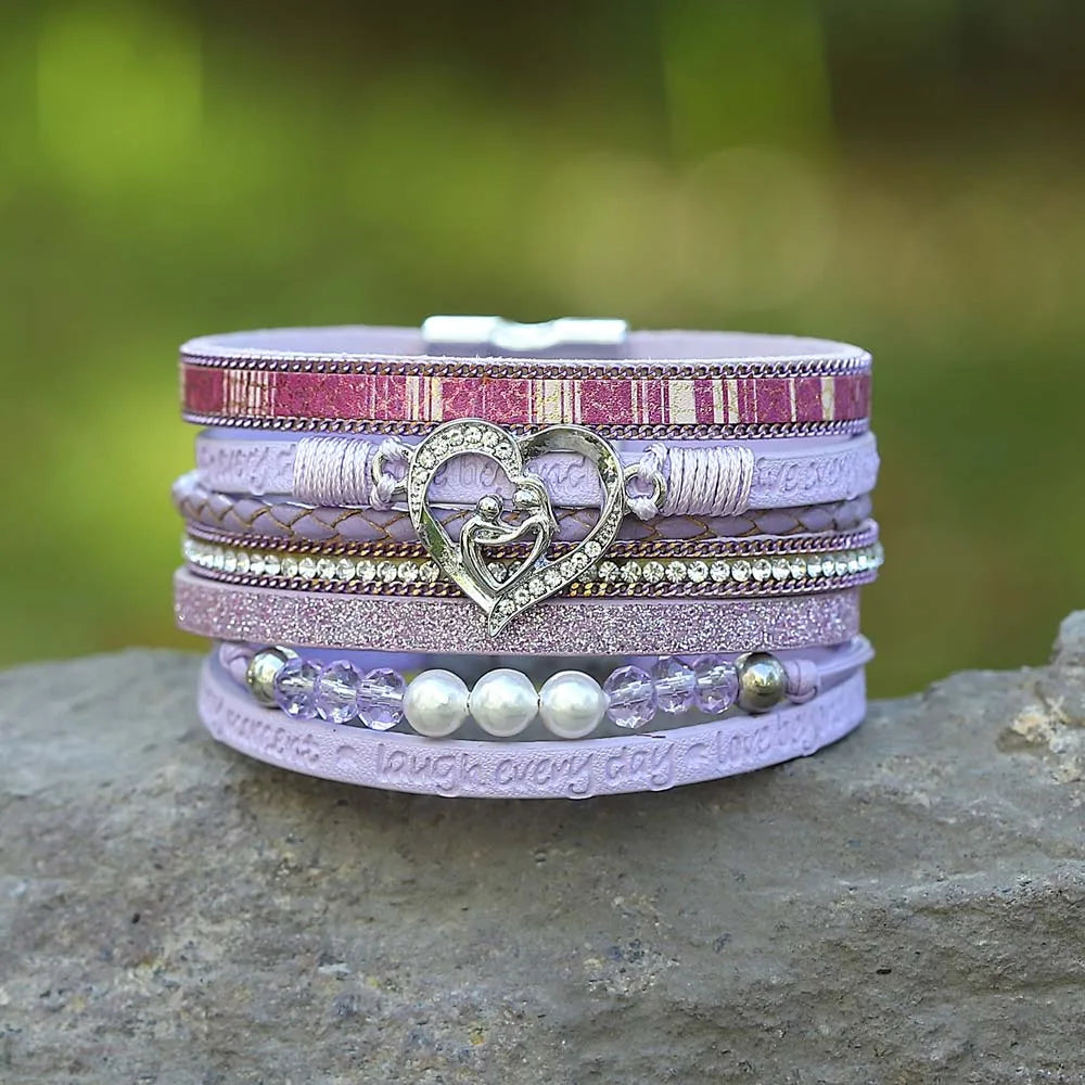 'Inspired Heart' Rhinestones and Beads Bracelet - purple | Allora Jade