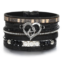 'Inspired Heart' Rhinestones and Beads Bracelet - black | Allora Jade