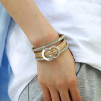 'Moon' Charms and Rhinestones Cuff Bracelet - khaki - Allora Jade