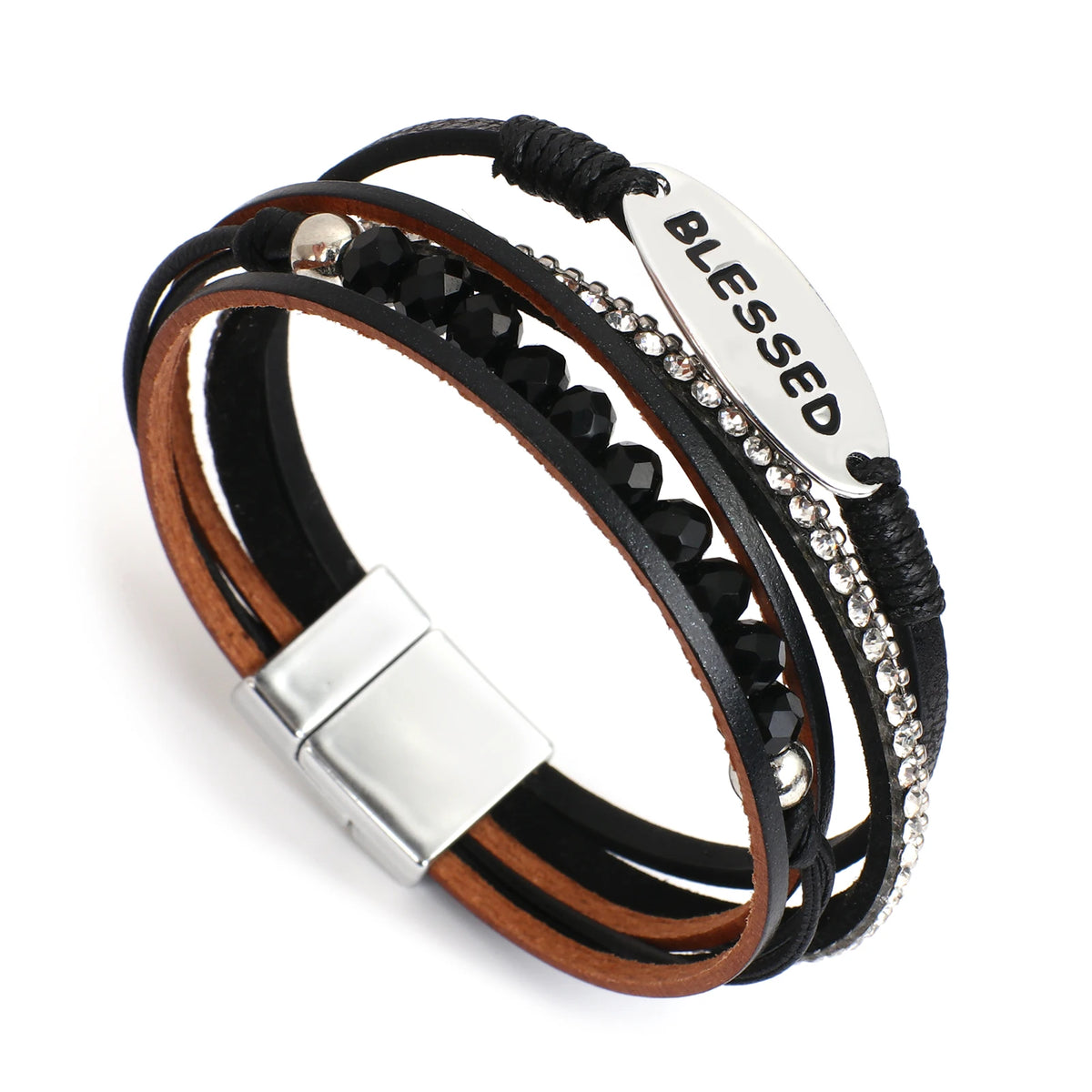 'Blessed' Charm Cuff Bracelet - black - Women's Bracelet - ALLORA JADE