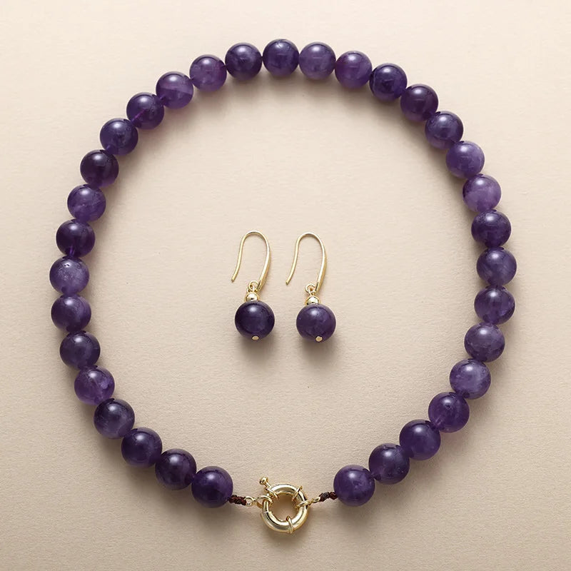 'Grace' Necklace Earrings Set - Amethyst | ALLORA JADE
