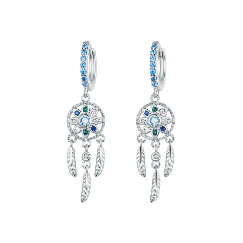 'Dream Catchers' CZ and Sterling Silver Dangle Earrings - Allora Jade