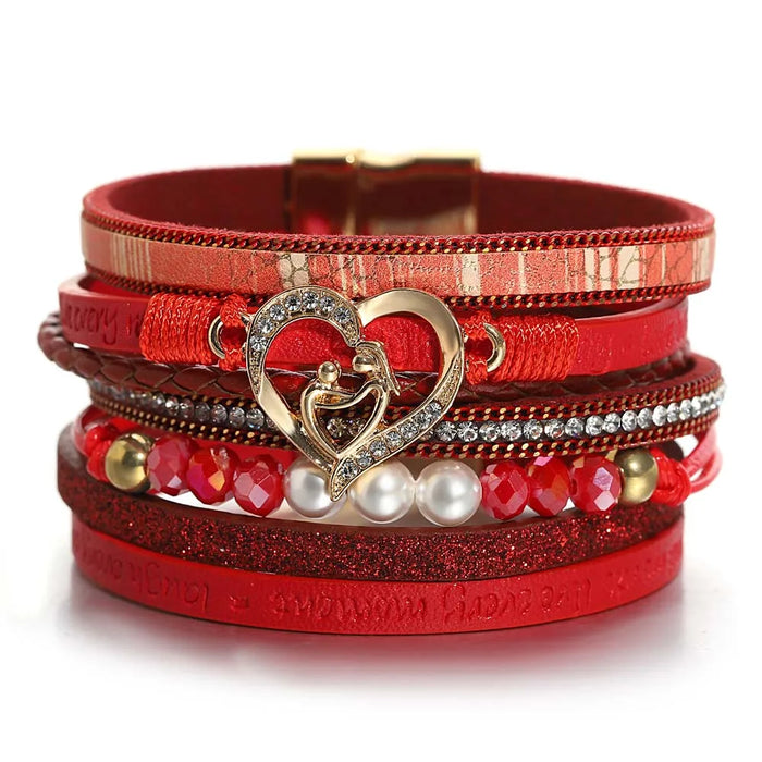 'Inspired Heart' Rhinestones and Beads Bracelet - red | Allora Jade