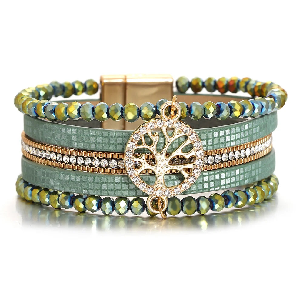 'Tree of Life' Beads Cuff Bracelet - green - Allora Jade