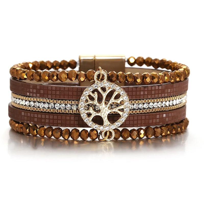 'Tree of Life' Beads Cuff Bracelet - brown - Allora Jade