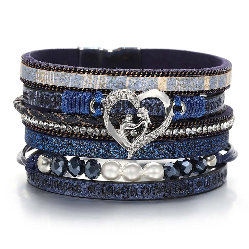 'Inspired Heart' Rhinestones and Beads Bracelet - blue | Allora Jade