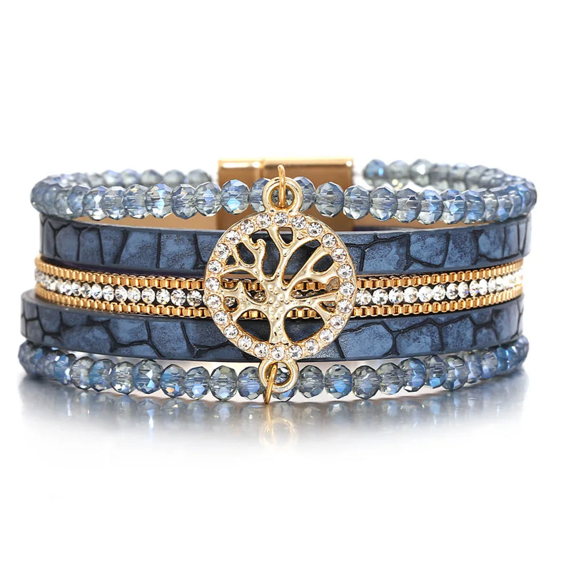 'Tree of Life' Beads Cuff Bracelet - blue - Allora Jade