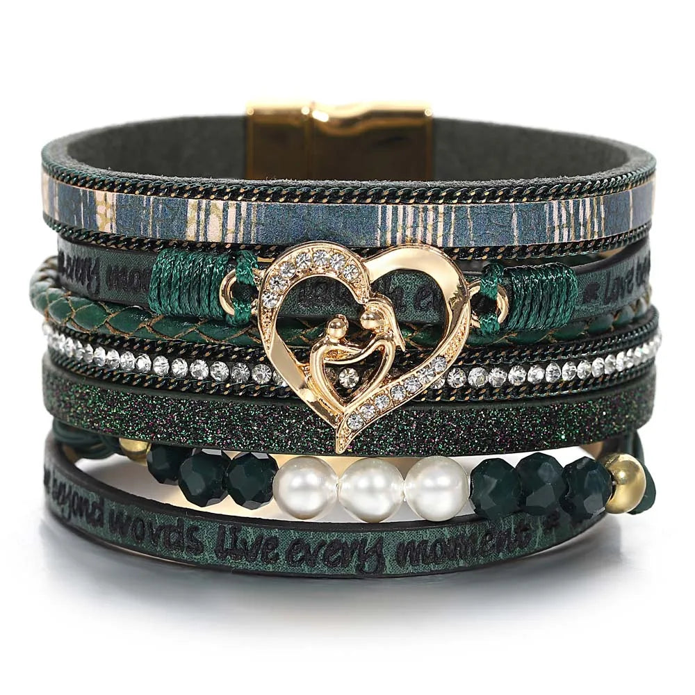 'Inspired Heart' Rhinestones and Beads Bracelet - green | Allora Jade