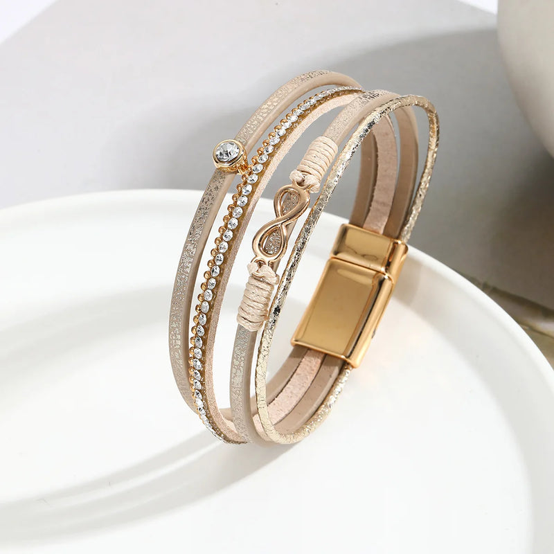 'Infinity' Charm and Rhinestones Cuff Bracelet - gold - Allora Jade