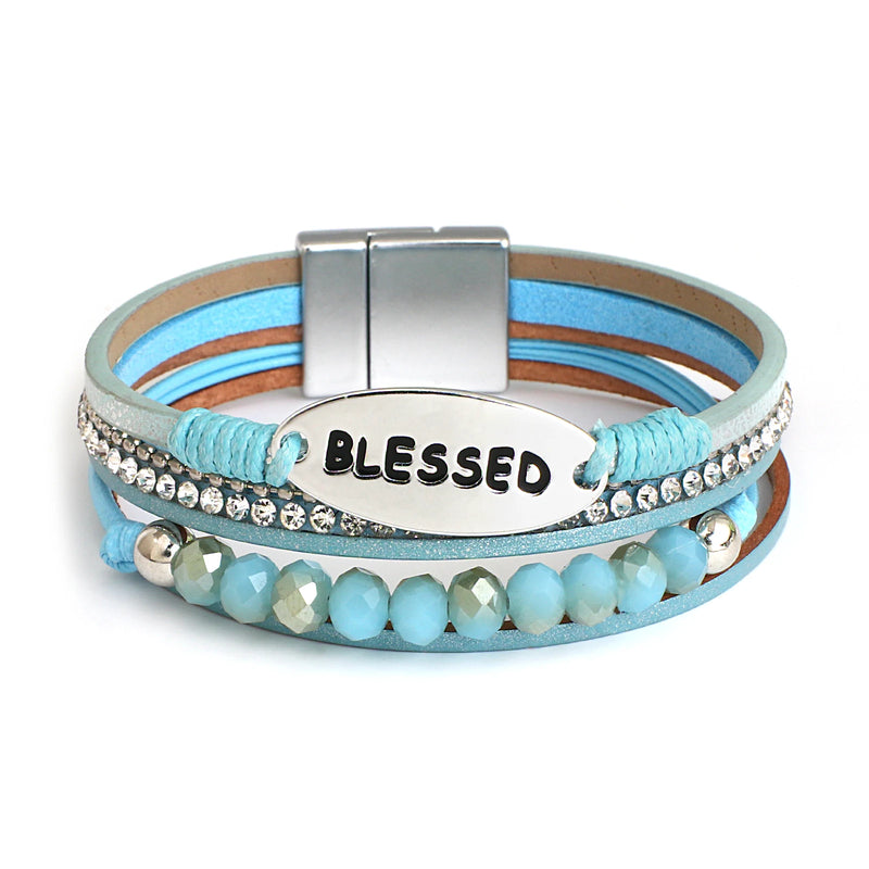 'Blessed' Charm Cuff Bracelet - blue - Women's Bracelet - ALLORA JADE