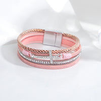 'Cross' Charm and Rhinestones Cuff Bracelet - pink - women's bracelet | ALLORA JADE