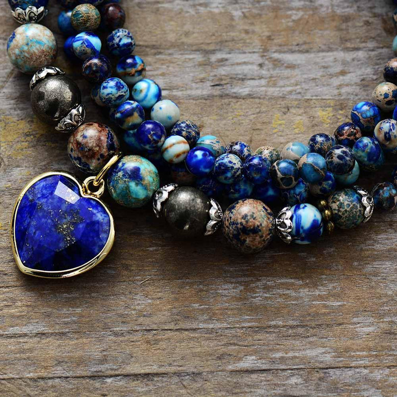 'Nyiwarri' Jasper & Lapis Lazuli Heart Stretchy Bracelet - Womens Bracelets Crystal Bracelet - Allora Jade