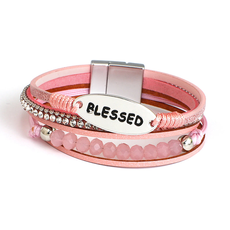 'Blessed' Charm Cuff Bracelet - pink - Women's Bracelet - ALLORA JADE