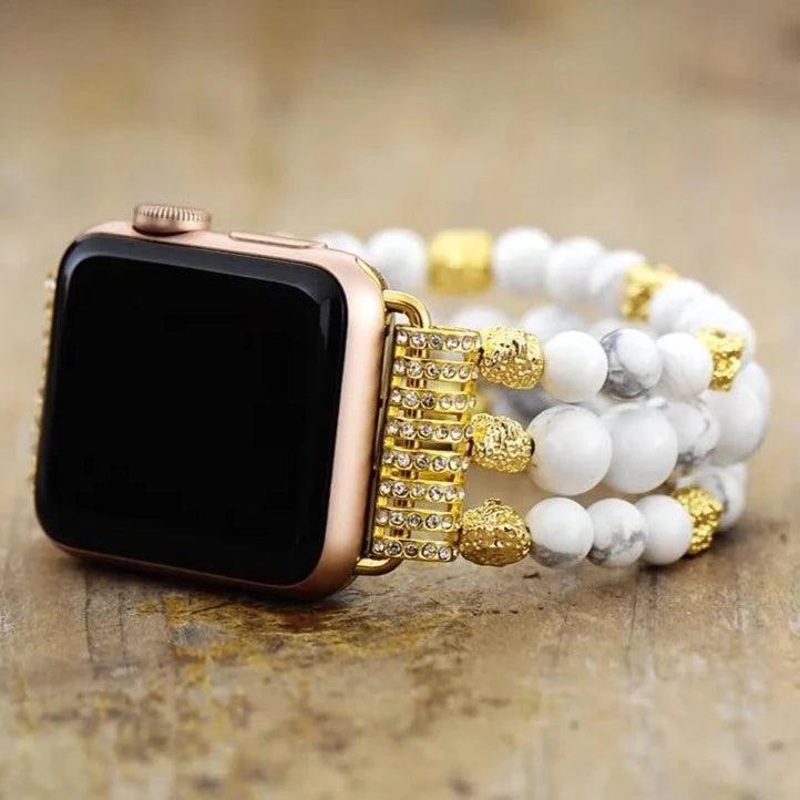Howlite Gold Beads Stretchy Apple Watch Band - Apple Watch Bands - Allora Jade